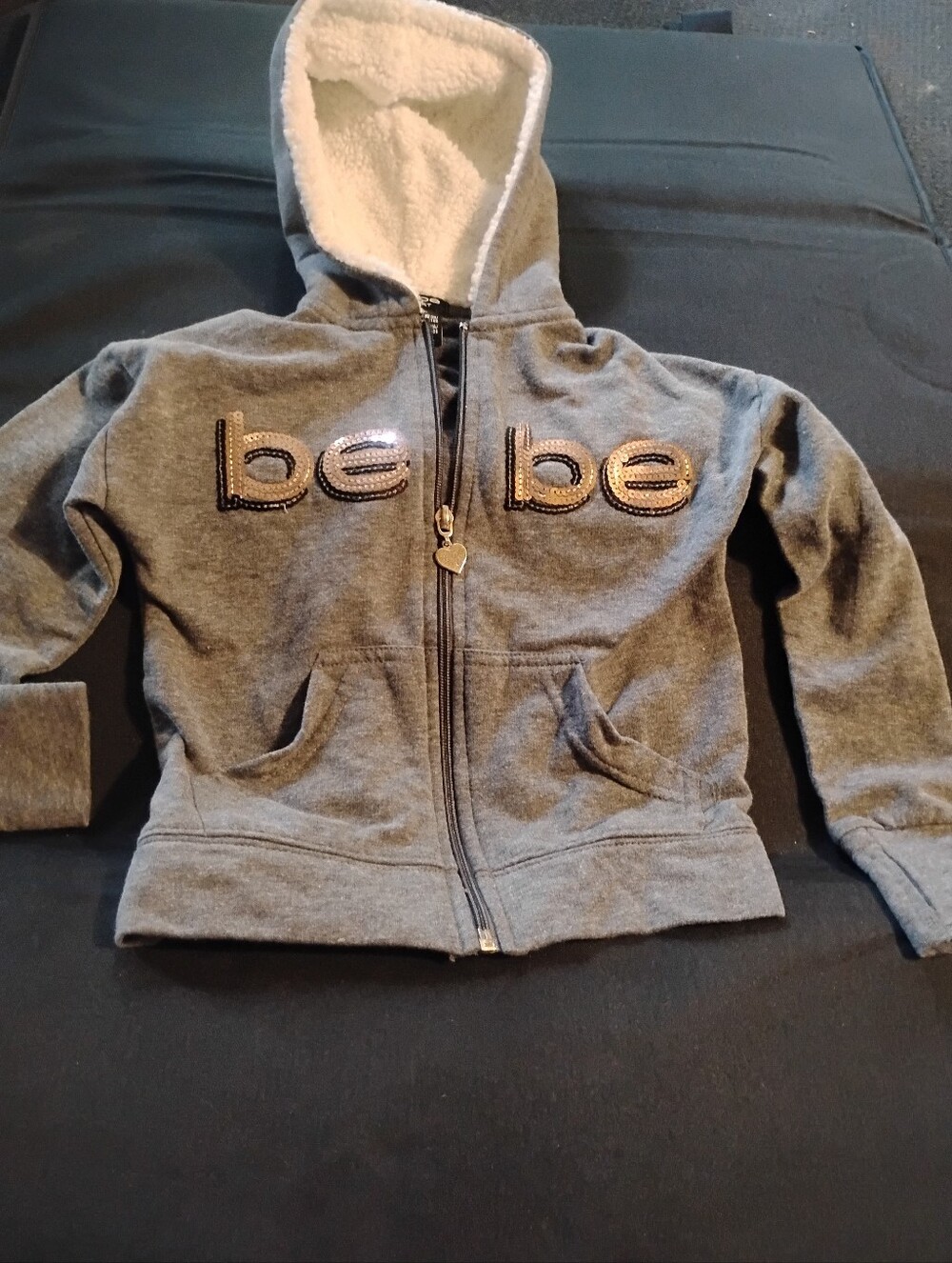 bebe Girls' Gray Sherpa-Lined Zip Hoodie